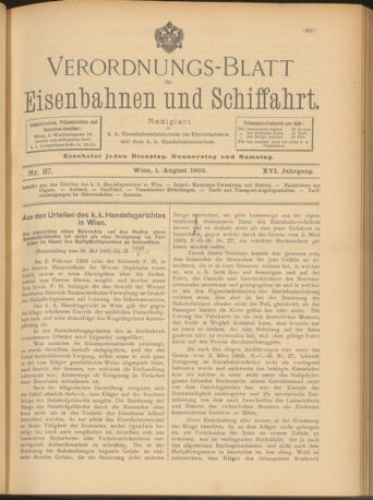 Verordnungs-Blatt für Eisenbahnen und Schiffahrt: Veröffentlichungen in Tarif- und Transport-Angelegenheiten 19030801 Seite: 1