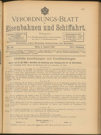 Verordnungs-Blatt für Eisenbahnen und Schiffahrt: Veröffentlichungen in Tarif- und Transport-Angelegenheiten 19030804 Seite: 1