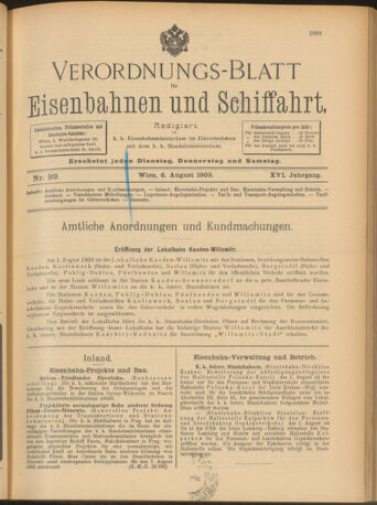 Verordnungs-Blatt für Eisenbahnen und Schiffahrt: Veröffentlichungen in Tarif- und Transport-Angelegenheiten 19030806 Seite: 1