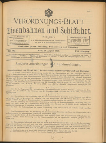 Verordnungs-Blatt für Eisenbahnen und Schiffahrt: Veröffentlichungen in Tarif- und Transport-Angelegenheiten 19030813 Seite: 1