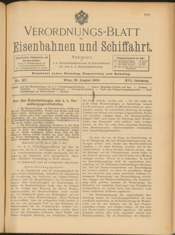 Verordnungs-Blatt für Eisenbahnen und Schiffahrt: Veröffentlichungen in Tarif- und Transport-Angelegenheiten 19030825 Seite: 1