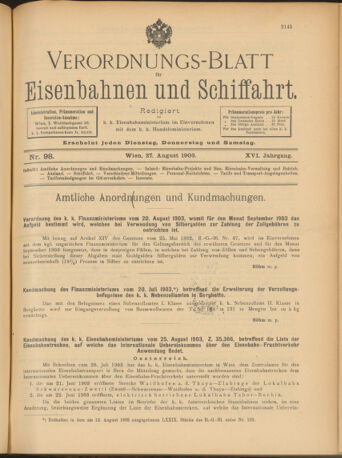 Verordnungs-Blatt für Eisenbahnen und Schiffahrt: Veröffentlichungen in Tarif- und Transport-Angelegenheiten 19030827 Seite: 1