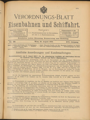 Verordnungs-Blatt für Eisenbahnen und Schiffahrt: Veröffentlichungen in Tarif- und Transport-Angelegenheiten 19030829 Seite: 1