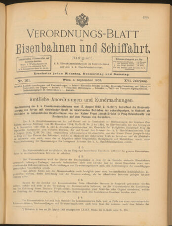 Verordnungs-Blatt für Eisenbahnen und Schiffahrt: Veröffentlichungen in Tarif- und Transport-Angelegenheiten 19030903 Seite: 1