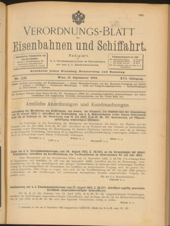 Verordnungs-Blatt für Eisenbahnen und Schiffahrt: Veröffentlichungen in Tarif- und Transport-Angelegenheiten 19030912 Seite: 1