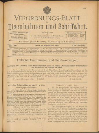 Verordnungs-Blatt für Eisenbahnen und Schiffahrt: Veröffentlichungen in Tarif- und Transport-Angelegenheiten 19030917 Seite: 1