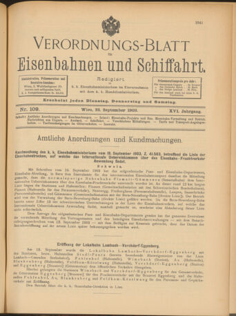 Verordnungs-Blatt für Eisenbahnen und Schiffahrt: Veröffentlichungen in Tarif- und Transport-Angelegenheiten 19030922 Seite: 1