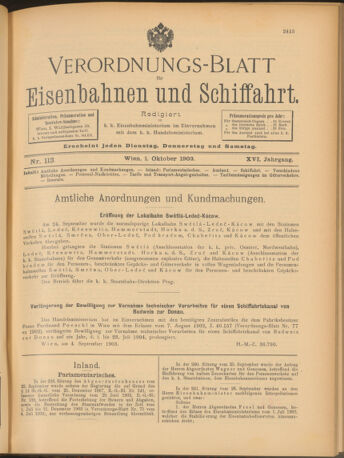 Verordnungs-Blatt für Eisenbahnen und Schiffahrt: Veröffentlichungen in Tarif- und Transport-Angelegenheiten 19031001 Seite: 1