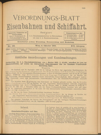 Verordnungs-Blatt für Eisenbahnen und Schiffahrt: Veröffentlichungen in Tarif- und Transport-Angelegenheiten 19031006 Seite: 1