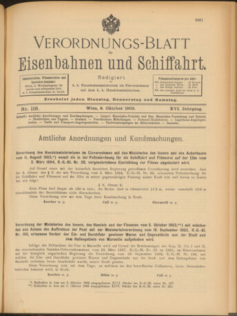 Verordnungs-Blatt für Eisenbahnen und Schiffahrt: Veröffentlichungen in Tarif- und Transport-Angelegenheiten 19031008 Seite: 1