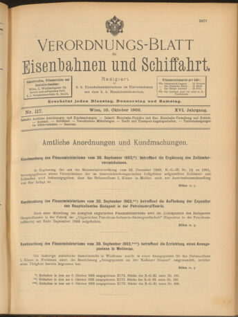 Verordnungs-Blatt für Eisenbahnen und Schiffahrt: Veröffentlichungen in Tarif- und Transport-Angelegenheiten 19031010 Seite: 1