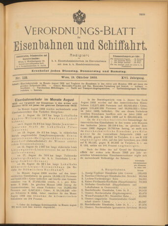 Verordnungs-Blatt für Eisenbahnen und Schiffahrt: Veröffentlichungen in Tarif- und Transport-Angelegenheiten 19031013 Seite: 1