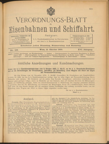 Verordnungs-Blatt für Eisenbahnen und Schiffahrt: Veröffentlichungen in Tarif- und Transport-Angelegenheiten 19031015 Seite: 1