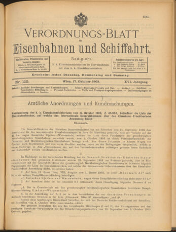 Verordnungs-Blatt für Eisenbahnen und Schiffahrt: Veröffentlichungen in Tarif- und Transport-Angelegenheiten 19031017 Seite: 1