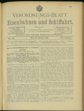 Verordnungs-Blatt für Eisenbahnen und Schiffahrt: Veröffentlichungen in Tarif- und Transport-Angelegenheiten 19031022 Seite: 1