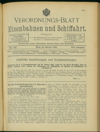 Verordnungs-Blatt für Eisenbahnen und Schiffahrt: Veröffentlichungen in Tarif- und Transport-Angelegenheiten 19031024 Seite: 1