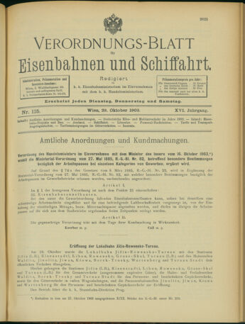 Verordnungs-Blatt für Eisenbahnen und Schiffahrt: Veröffentlichungen in Tarif- und Transport-Angelegenheiten 19031029 Seite: 1