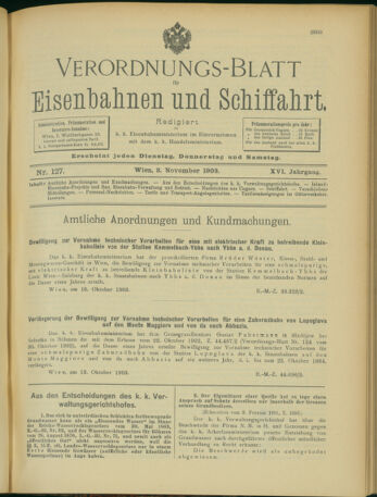 Verordnungs-Blatt für Eisenbahnen und Schiffahrt: Veröffentlichungen in Tarif- und Transport-Angelegenheiten 19031103 Seite: 1