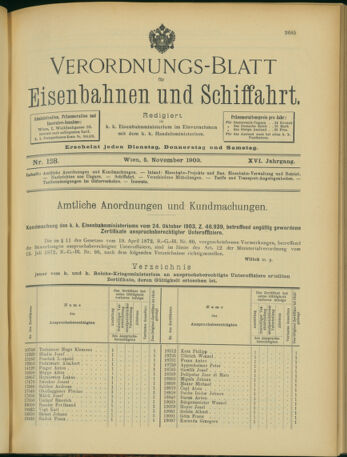 Verordnungs-Blatt für Eisenbahnen und Schiffahrt: Veröffentlichungen in Tarif- und Transport-Angelegenheiten 19031105 Seite: 1