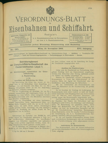 Verordnungs-Blatt für Eisenbahnen und Schiffahrt: Veröffentlichungen in Tarif- und Transport-Angelegenheiten 19031110 Seite: 1