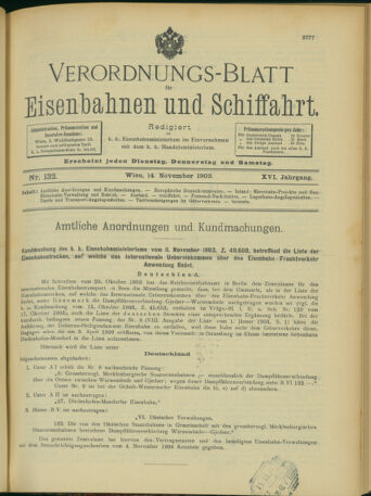 Verordnungs-Blatt für Eisenbahnen und Schiffahrt: Veröffentlichungen in Tarif- und Transport-Angelegenheiten 19031114 Seite: 1