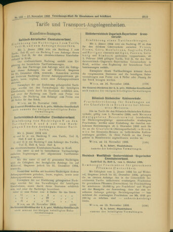 Verordnungs-Blatt für Eisenbahnen und Schiffahrt: Veröffentlichungen in Tarif- und Transport-Angelegenheiten 19031117 Seite: 19