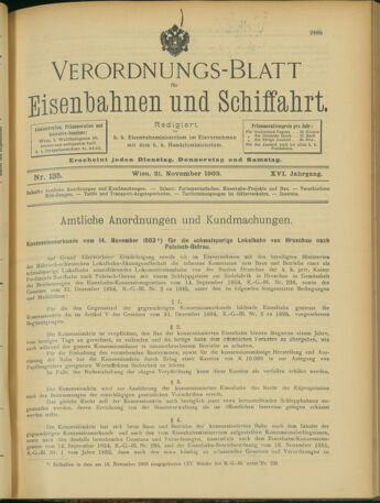 Verordnungs-Blatt für Eisenbahnen und Schiffahrt: Veröffentlichungen in Tarif- und Transport-Angelegenheiten 19031121 Seite: 1