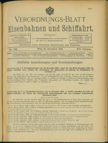 Verordnungs-Blatt für Eisenbahnen und Schiffahrt: Veröffentlichungen in Tarif- und Transport-Angelegenheiten 19031124 Seite: 1