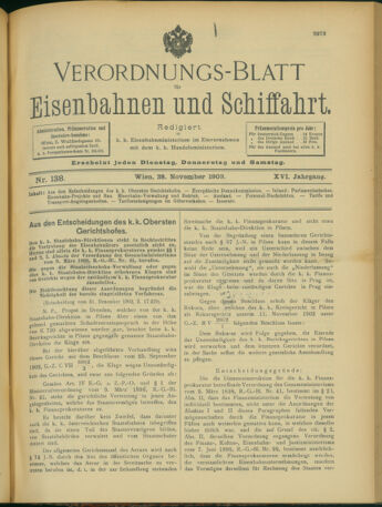 Verordnungs-Blatt für Eisenbahnen und Schiffahrt: Veröffentlichungen in Tarif- und Transport-Angelegenheiten 19031128 Seite: 1