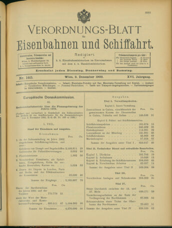 Verordnungs-Blatt für Eisenbahnen und Schiffahrt: Veröffentlichungen in Tarif- und Transport-Angelegenheiten 19031203 Seite: 1