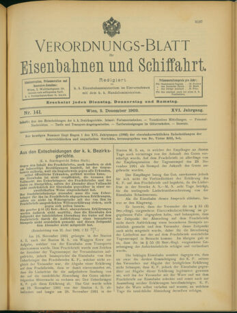 Verordnungs-Blatt für Eisenbahnen und Schiffahrt: Veröffentlichungen in Tarif- und Transport-Angelegenheiten 19031205 Seite: 1