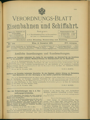 Verordnungs-Blatt für Eisenbahnen und Schiffahrt: Veröffentlichungen in Tarif- und Transport-Angelegenheiten 19031212 Seite: 1