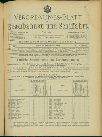 Verordnungs-Blatt für Eisenbahnen und Schiffahrt: Veröffentlichungen in Tarif- und Transport-Angelegenheiten 19031217 Seite: 1