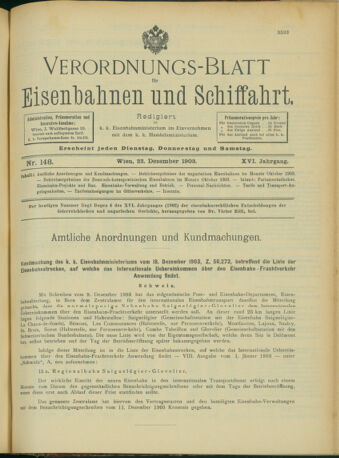 Verordnungs-Blatt für Eisenbahnen und Schiffahrt: Veröffentlichungen in Tarif- und Transport-Angelegenheiten 19031222 Seite: 1