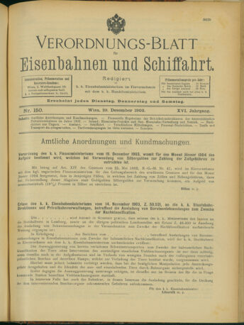 Verordnungs-Blatt für Eisenbahnen und Schiffahrt: Veröffentlichungen in Tarif- und Transport-Angelegenheiten 19031229 Seite: 1