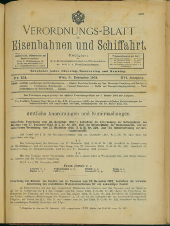 Verordnungs-Blatt für Eisenbahnen und Schiffahrt: Veröffentlichungen in Tarif- und Transport-Angelegenheiten 19031231 Seite: 1