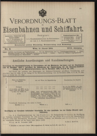 Verordnungs-Blatt für Eisenbahnen und Schiffahrt: Veröffentlichungen in Tarif- und Transport-Angelegenheiten 19040112 Seite: 1