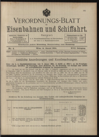 Verordnungs-Blatt für Eisenbahnen und Schiffahrt: Veröffentlichungen in Tarif- und Transport-Angelegenheiten 19040114 Seite: 1