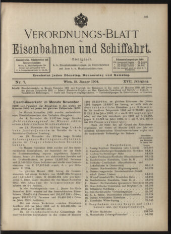 Verordnungs-Blatt für Eisenbahnen und Schiffahrt: Veröffentlichungen in Tarif- und Transport-Angelegenheiten 19040121 Seite: 1