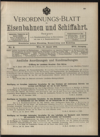 Verordnungs-Blatt für Eisenbahnen und Schiffahrt: Veröffentlichungen in Tarif- und Transport-Angelegenheiten 19040123 Seite: 1