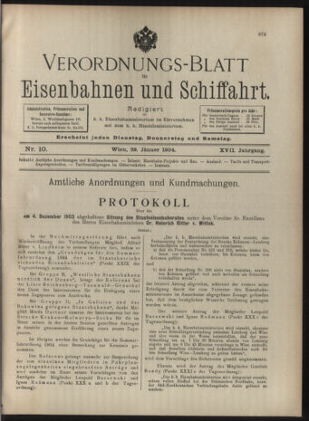 Verordnungs-Blatt für Eisenbahnen und Schiffahrt: Veröffentlichungen in Tarif- und Transport-Angelegenheiten 19040128 Seite: 1