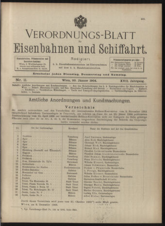 Verordnungs-Blatt für Eisenbahnen und Schiffahrt: Veröffentlichungen in Tarif- und Transport-Angelegenheiten 19040130 Seite: 1