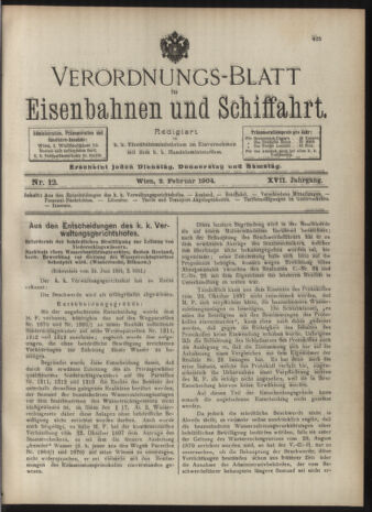 Verordnungs-Blatt für Eisenbahnen und Schiffahrt: Veröffentlichungen in Tarif- und Transport-Angelegenheiten 19040202 Seite: 1