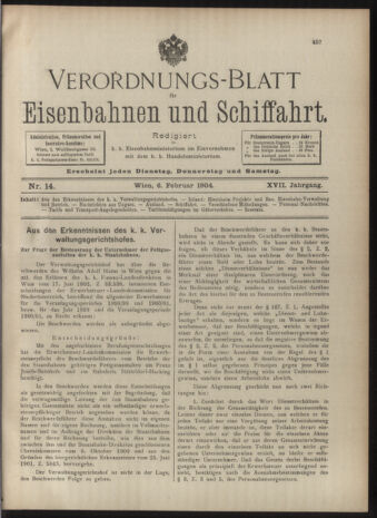 Verordnungs-Blatt für Eisenbahnen und Schiffahrt: Veröffentlichungen in Tarif- und Transport-Angelegenheiten 19040206 Seite: 1