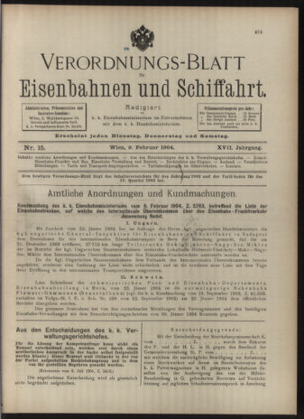 Verordnungs-Blatt für Eisenbahnen und Schiffahrt: Veröffentlichungen in Tarif- und Transport-Angelegenheiten 19040209 Seite: 1