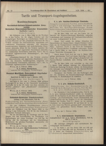 Verordnungs-Blatt für Eisenbahnen und Schiffahrt: Veröffentlichungen in Tarif- und Transport-Angelegenheiten 19040209 Seite: 9