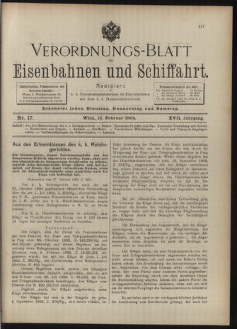 Verordnungs-Blatt für Eisenbahnen und Schiffahrt: Veröffentlichungen in Tarif- und Transport-Angelegenheiten 19040213 Seite: 1