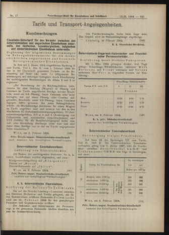 Verordnungs-Blatt für Eisenbahnen und Schiffahrt: Veröffentlichungen in Tarif- und Transport-Angelegenheiten 19040213 Seite: 5