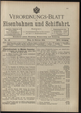 Verordnungs-Blatt für Eisenbahnen und Schiffahrt: Veröffentlichungen in Tarif- und Transport-Angelegenheiten 19040218 Seite: 1