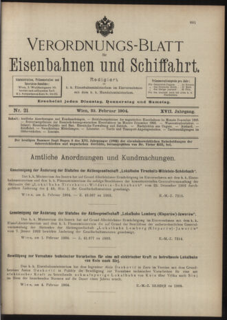 Verordnungs-Blatt für Eisenbahnen und Schiffahrt: Veröffentlichungen in Tarif- und Transport-Angelegenheiten 19040223 Seite: 1